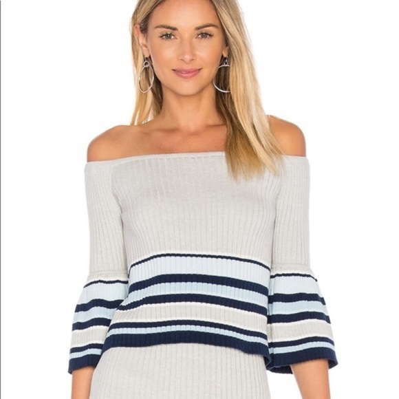 LOVERS + FRIENDS Ribbed Border Stripe Off Shoulder Sweater - Picture 1 of 6